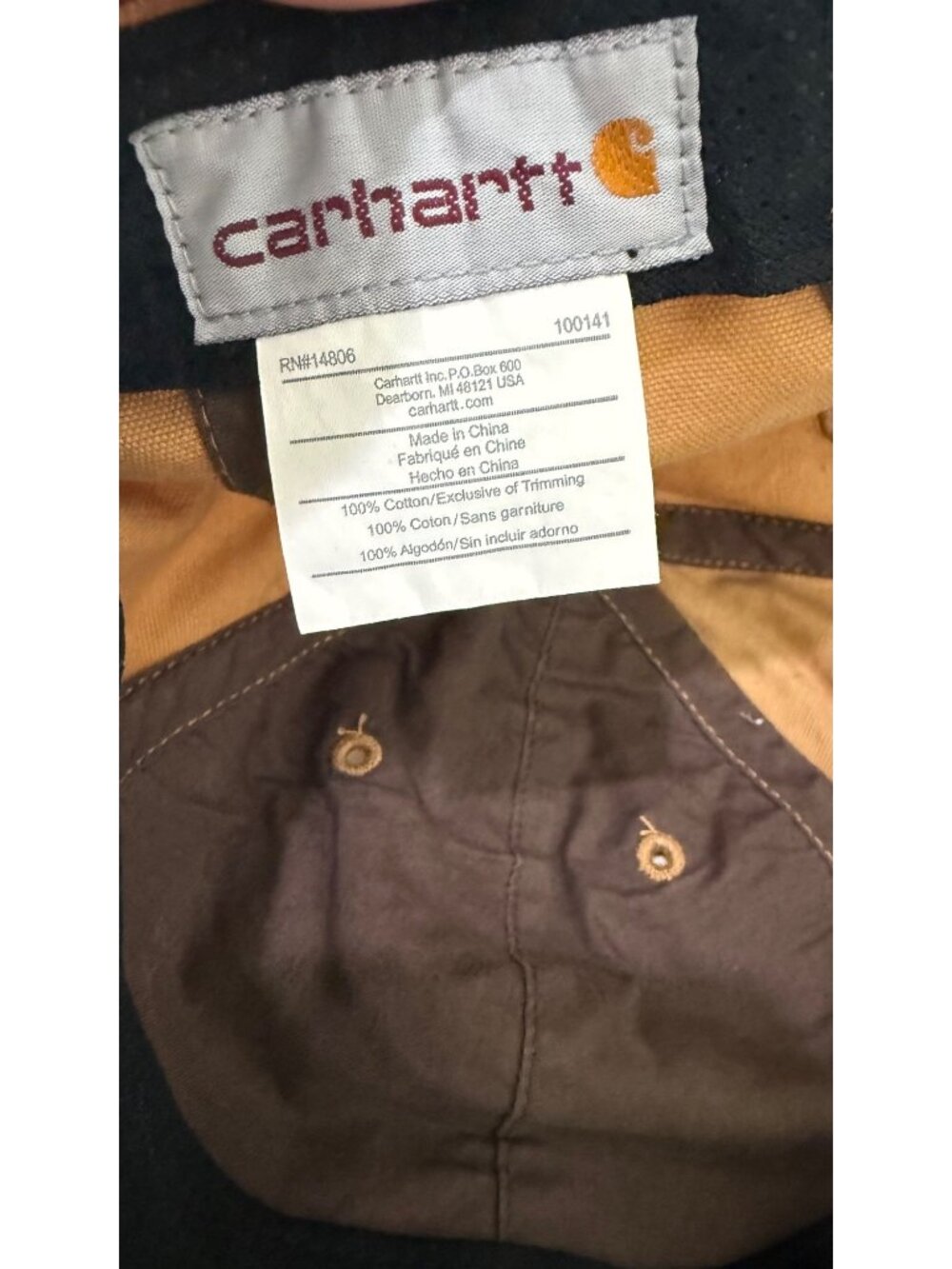Carhartt Brown Canvas Logo Patch Adjustable Baseball Cap Hat Mens - Picture 4 of 6